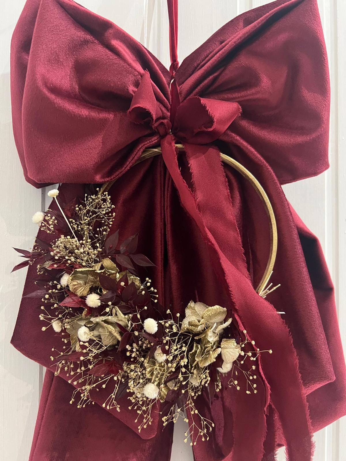 DOPPIO FIOCCO IN VELLUTO CON GHIRLANDA - PEZZO UNICO